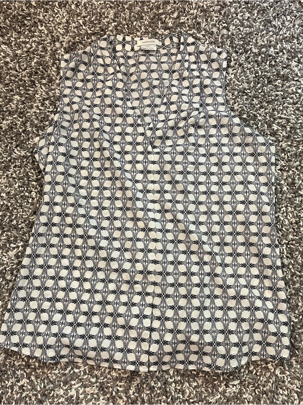 Van Heusen White and Black Geometric Sleeveless Tank Top